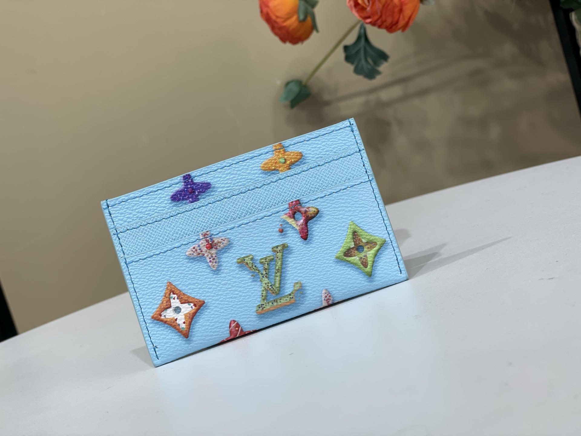 Louis-Vuitton-Double-Card-Holder-Wallet-Light-Blue-Monogram-Donuts-Canvas-M28284-7x1x11CM