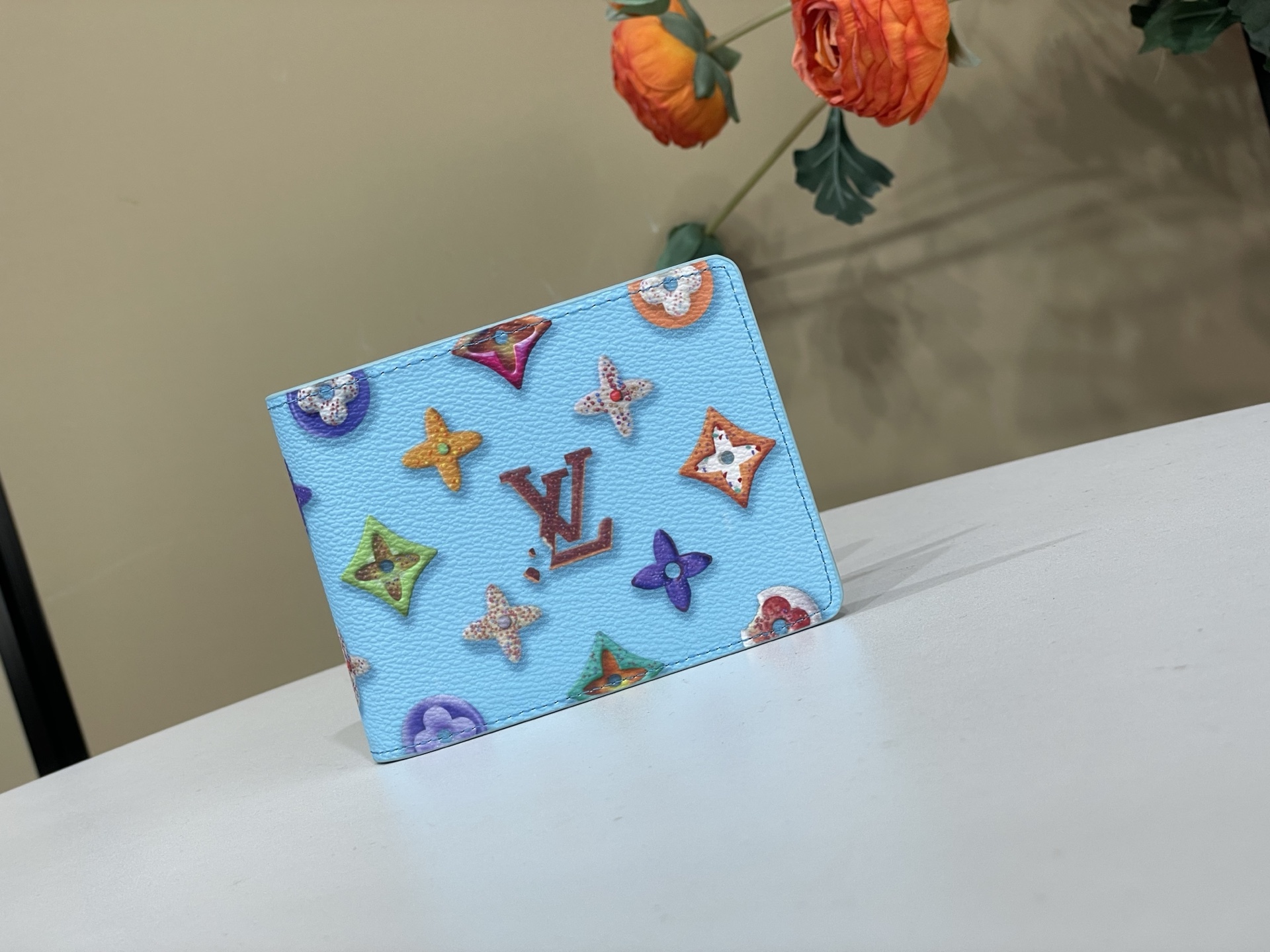 Louis-Vuitton-Multiple-Wallet-Light-Blue-Monogram-Donuts-Canvas-M28285-8x2x11CM