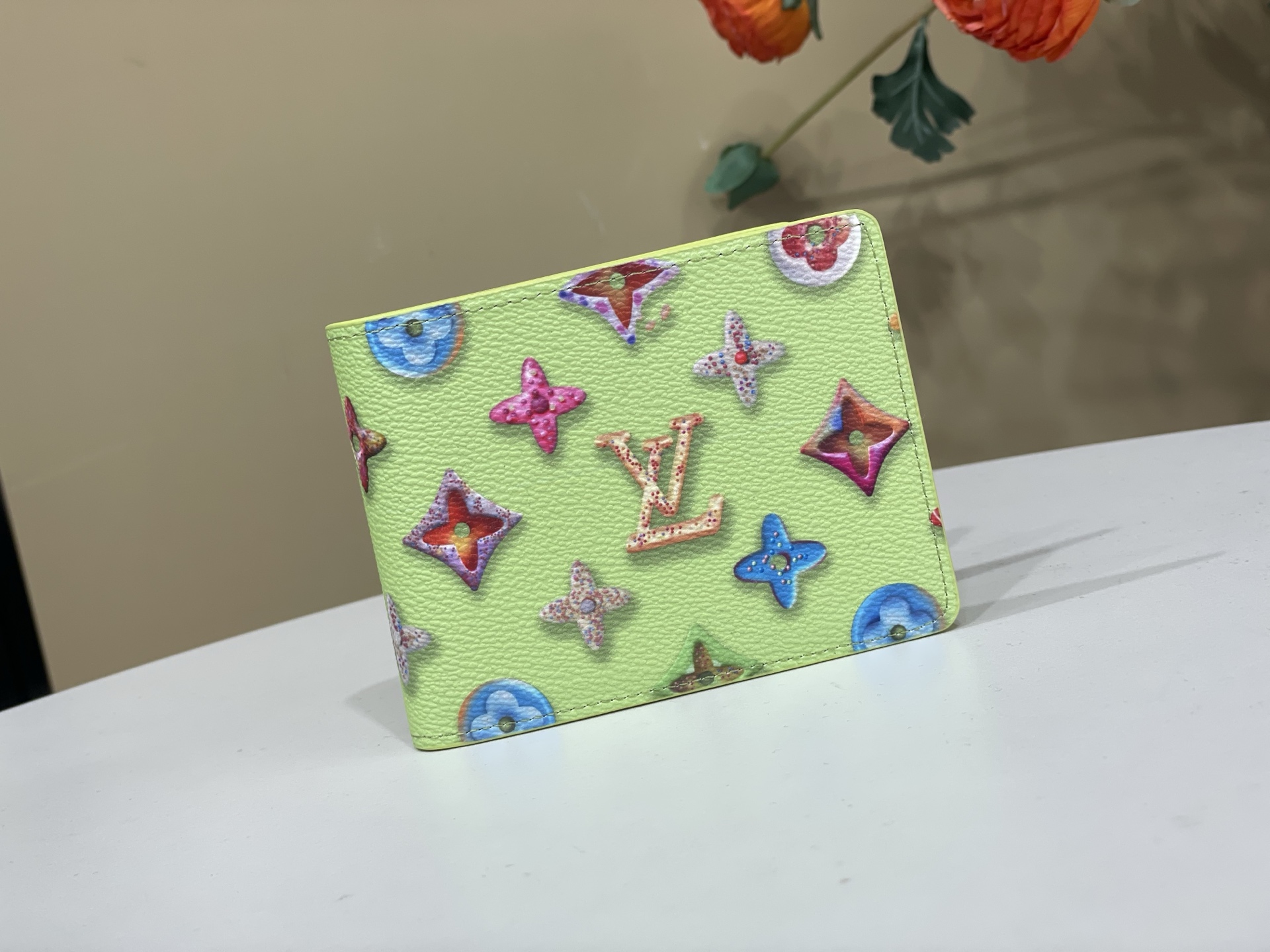 Louis-Vuitton-Multiple-Wallet-Light-Green-Monogram-Donuts-Canvas-M28285-8x2x11CM