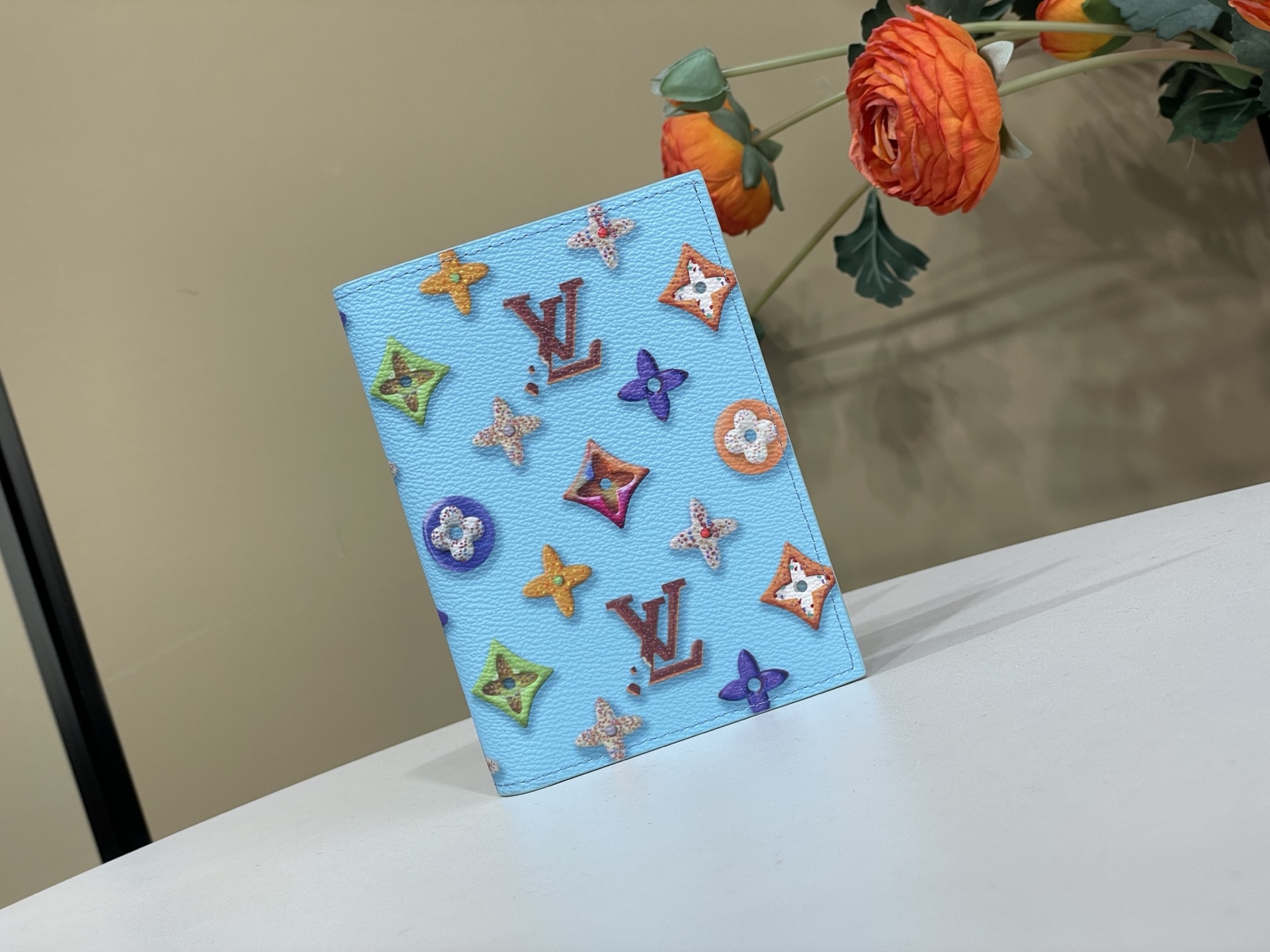 Louis-Vuitton-Passport-Cover-Wallet-Light-Blue-Monogram-Donuts-Canvas-M28281-10x14x2CM