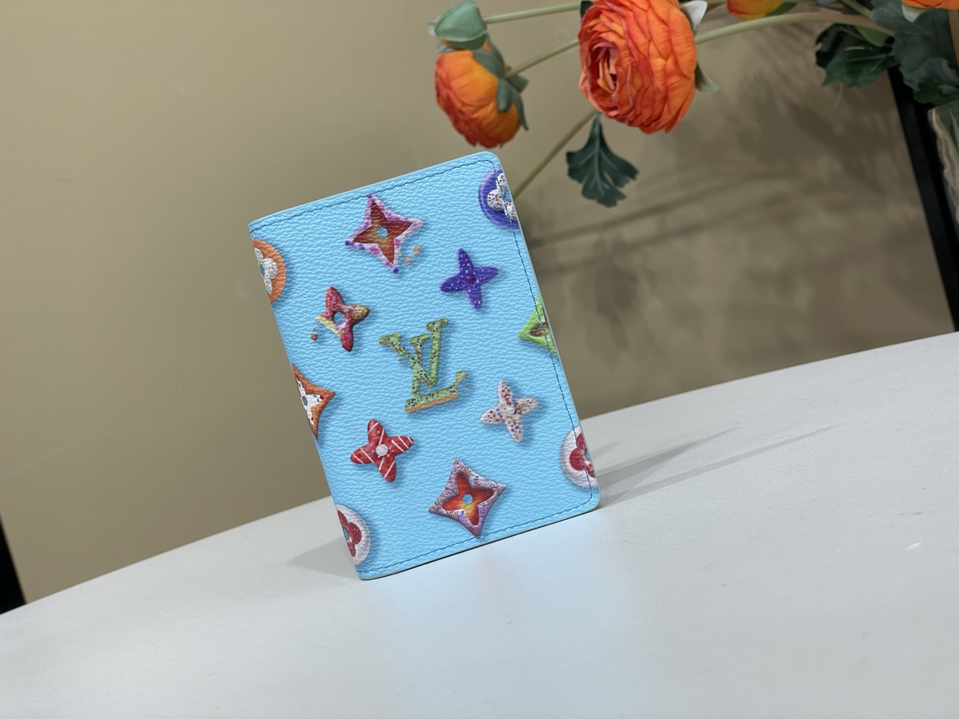 Louis-Vuitton-Pocket-Organizer-Wallet-Light-Blue-Monogram-Donuts-Canvas-M28282-7x11x1CM