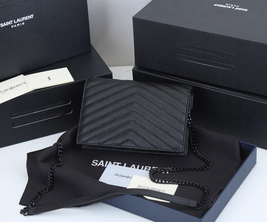 Wholesale Luxury Ysl Envelope Chain Wallet In Grain De Poudre Embossed Leather 1888 - Image 3