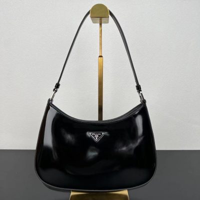 Wholesale Luxury Prada Cleo Brushed Leather Shoulder Bag With Flap 1Bc499 Black/Silver