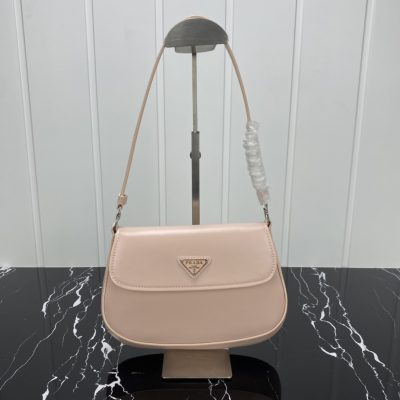 Wholesale Luxury Prada Cleo Brushed Leather Shoulder Bag With Flap 1Bd311 Pink/White