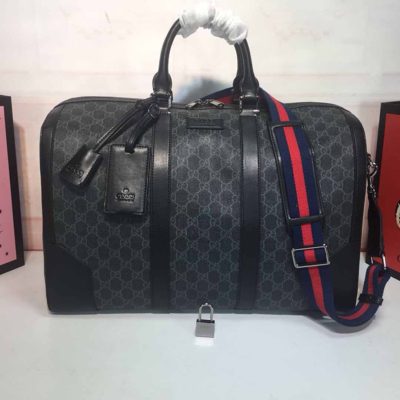 Wholesale Luxury Gucci Double G Black Carry-On Duffle 474131 Black/Grey