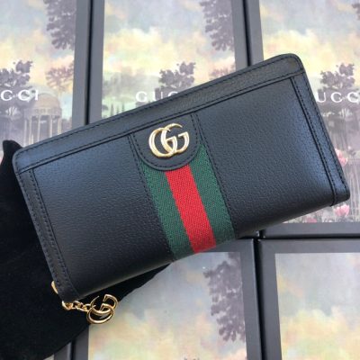Wholesale Luxury Gucci Ophidia Zip Around Wallet Black/White