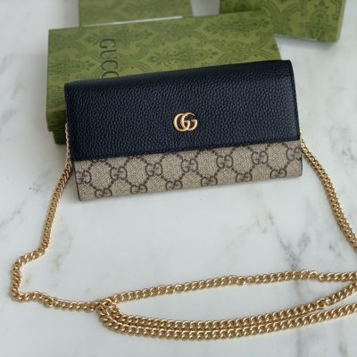 Wholesale Luxury Gucci Marmont Chain Wallet Beige/Black