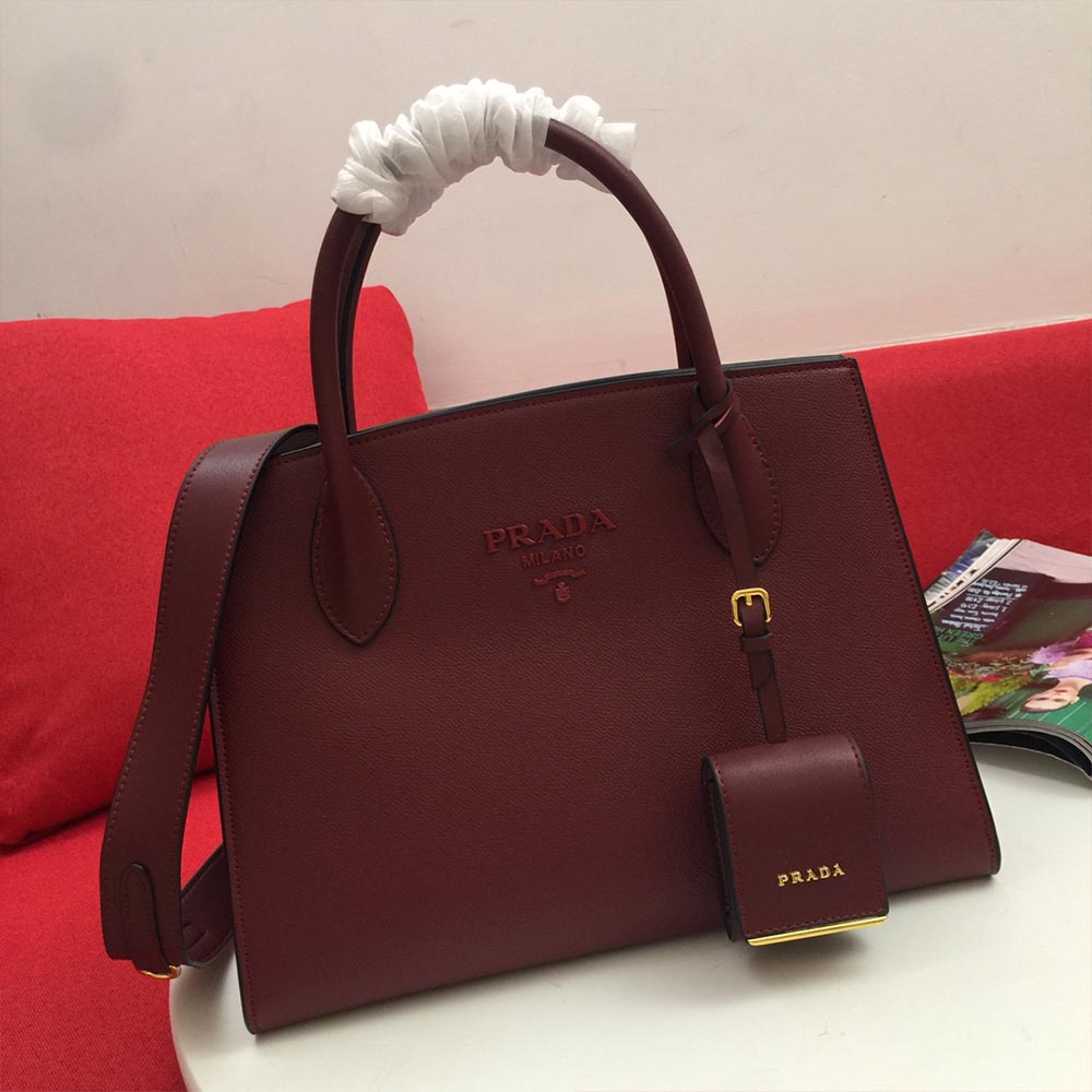 Wholesale Luxury Prada Medium Saffiano Leather Monochrome Bag 1Ba155(66158) Wine