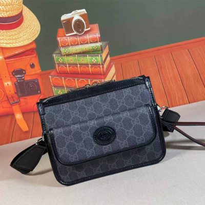 Wholesale Luxury Gucci Messenger Bag With Interlocking G Black/Grey 674164