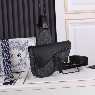 Wholesale Luxury Dior Cd Diamond Canvas Saddle Bag- Black/White