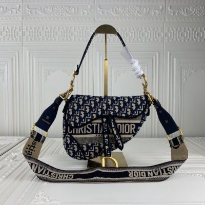 Alternative view of Wholesale Luxury Dior Navy/Gray Oblique Embroidery Saddle Bag