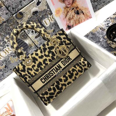 Wholesale Luxury Dior Aaa-Leopard Medium Lady D-Lite Bag M0566/Embroidery