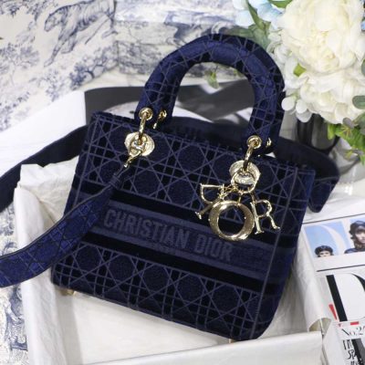 Wholesale Luxury Dior Aaa-D-Blue Velvet Medium Lady D-Lite Bag M8002/Embroidery