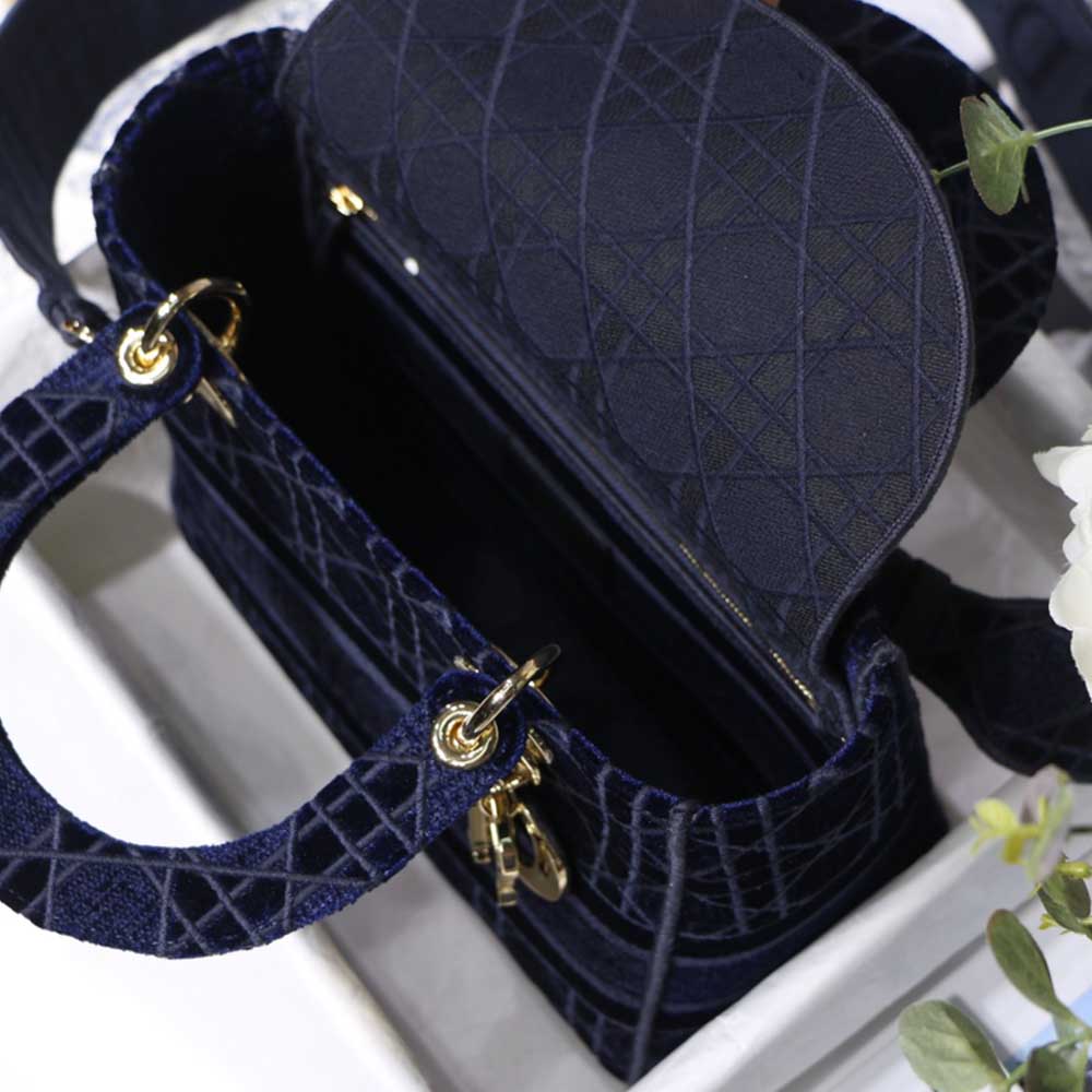 Wholesale Luxury Dior Aaa-D-Blue Velvet Medium Lady D-Lite Bag M8002/Embroidery - Image 3