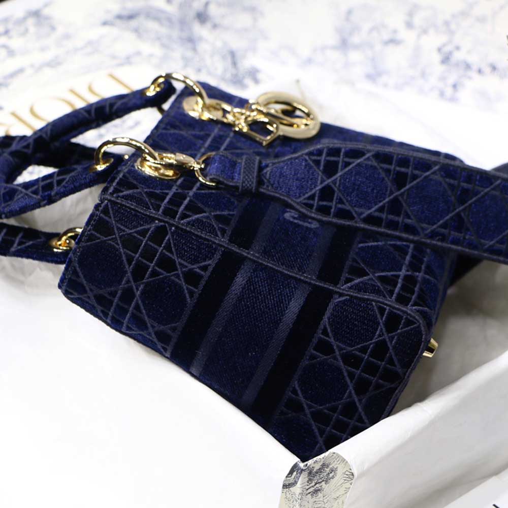 Wholesale Luxury Dior Aaa-D-Blue Velvet Medium Lady D-Lite Bag M8002/Embroidery - Image 5
