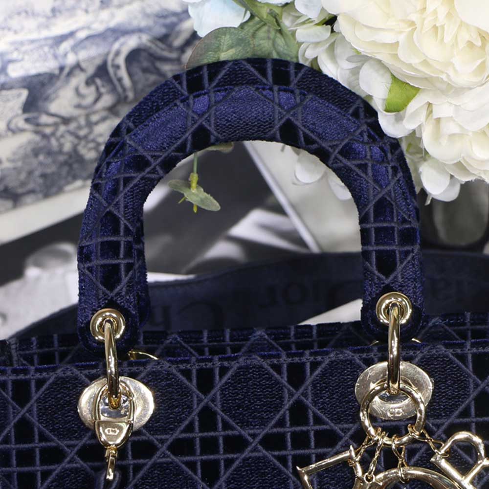 Wholesale Luxury Dior Aaa-D-Blue Velvet Medium Lady D-Lite Bag M8002/Embroidery - Image 8