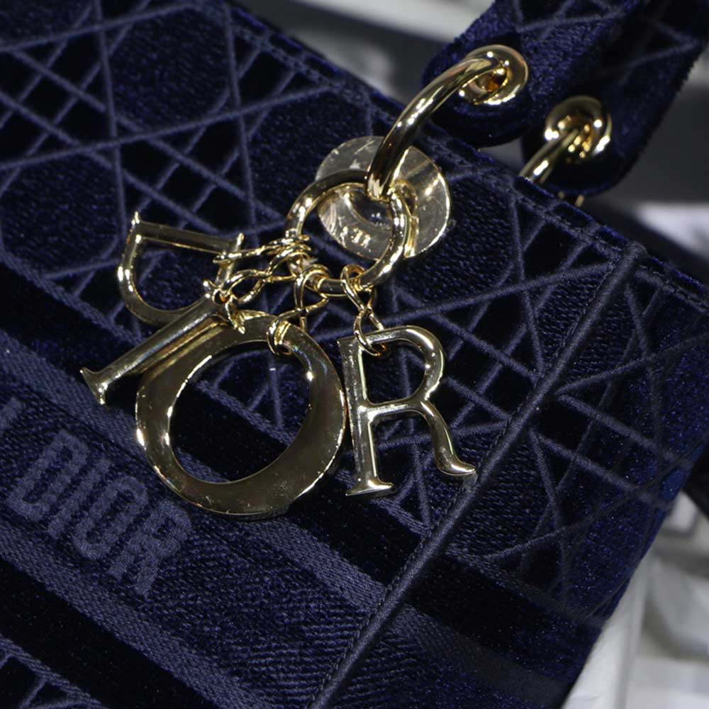 Wholesale Luxury Dior Aaa-D-Blue Velvet Medium Lady D-Lite Bag M8002/Embroidery - Image 9