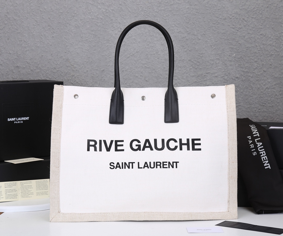 Wholesale Luxury Ysl Rive Gauche Tote Bag In Linen And Leather - Image 11
