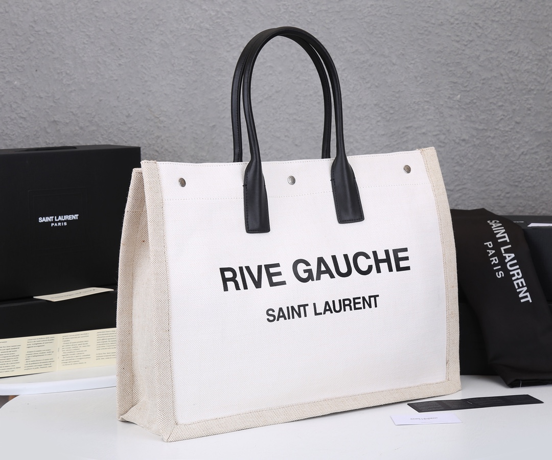Wholesale Luxury Ysl Rive Gauche Tote Bag In Linen And Leather - Image 12