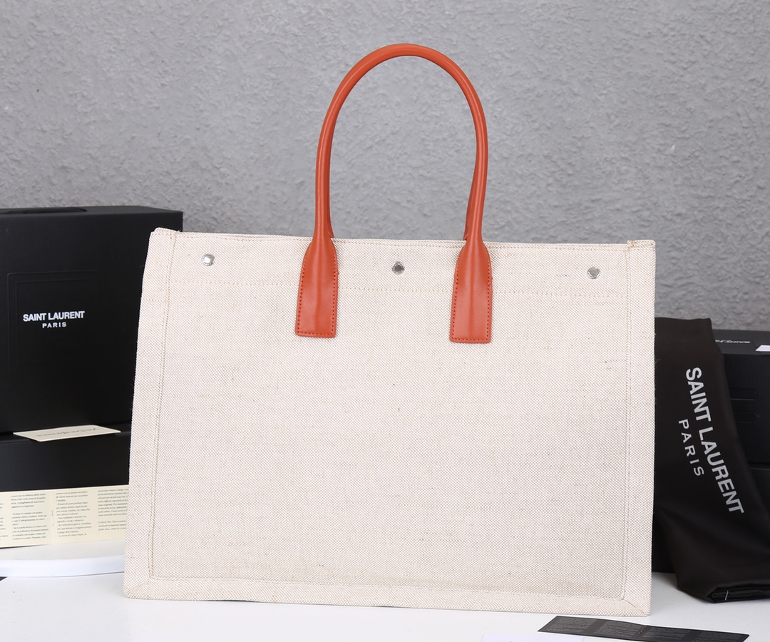 Wholesale Luxury Ysl Rive Gauche Tote Bag In Linen And Leather - Image 8