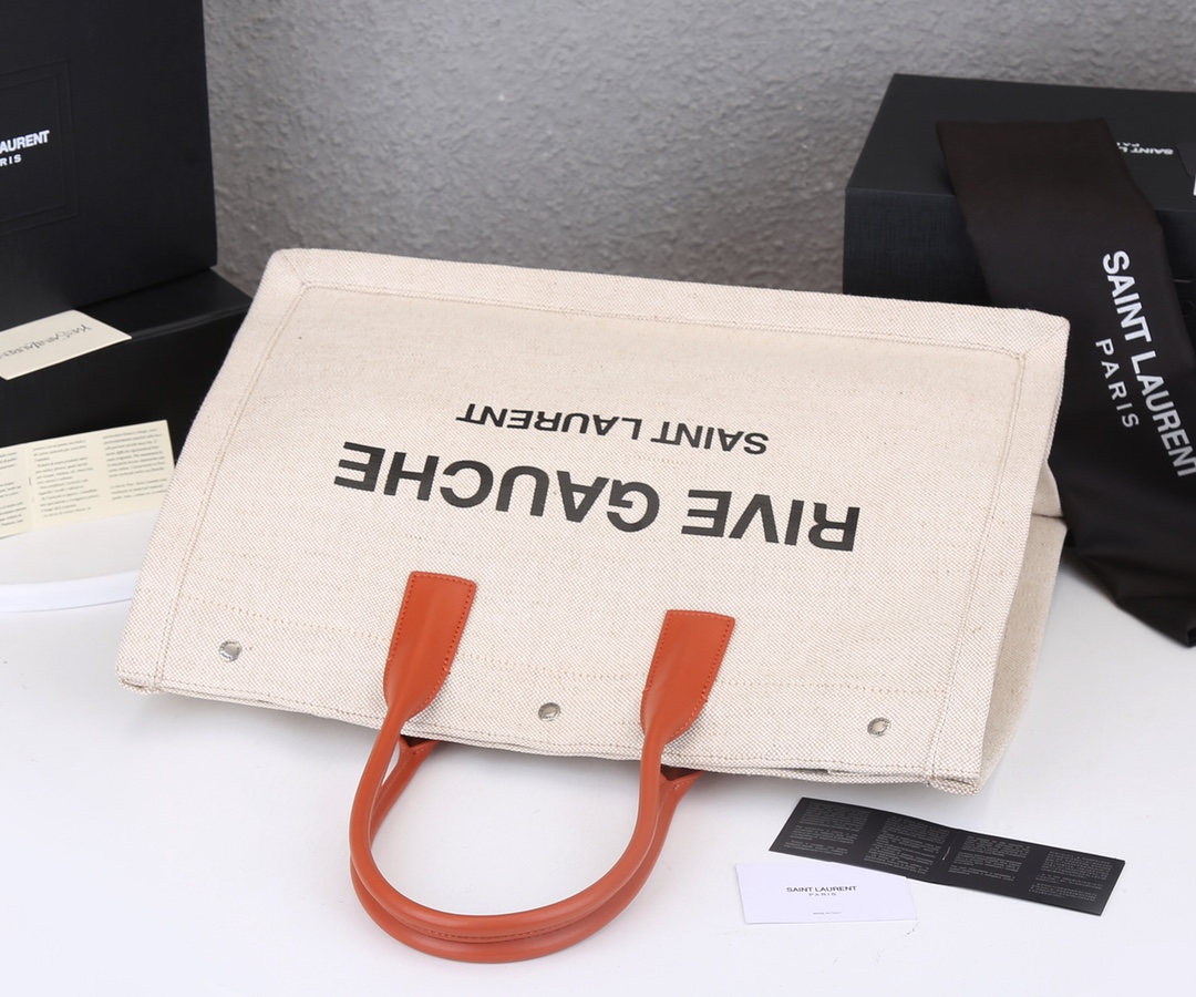 Wholesale Luxury Ysl Rive Gauche Tote Bag In Linen And Leather - Image 9