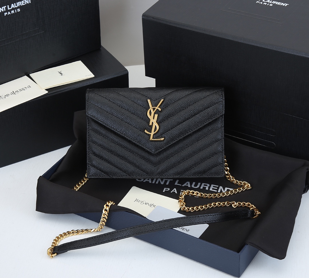 Wholesale Luxury Ysl Envelope Chain Wallet In Grain De Poudre Embossed Leather 1888 - Image 11