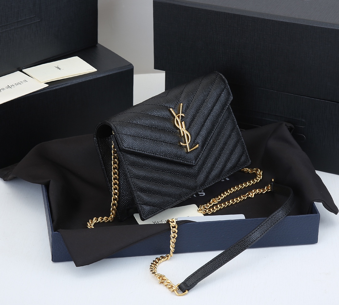 Wholesale Luxury Ysl Envelope Chain Wallet In Grain De Poudre Embossed Leather 1888 - Image 12