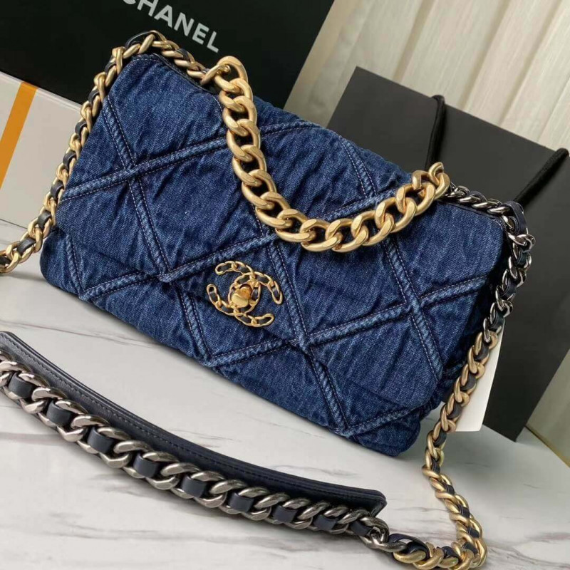 Wholesale Luxury Chanel 19 Large Flap Bag As1161 Denim