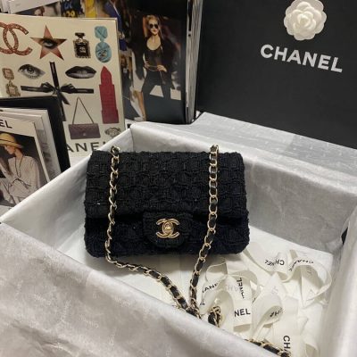 Wholesale Luxury Chanel 20Cm Classic Flap Bag In Black Tweed 1116