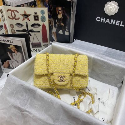 Wholesale Luxury Chanel 20Cm Classic Flap Bag In Yellow Tweed 1116