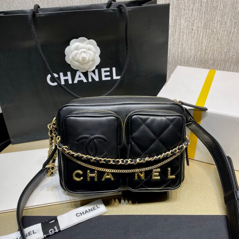 Wholesale Luxury Chanel Calfskin Leather Camera Case As2924 Black - Image 3