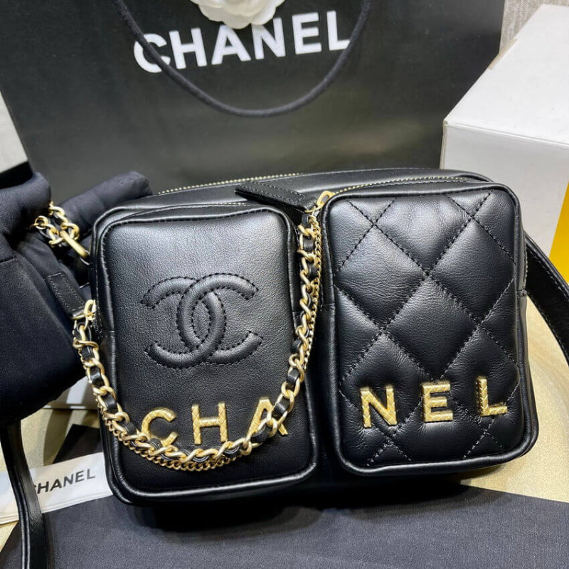 Wholesale Luxury Chanel Calfskin Leather Camera Case As2924 Black - Image 5