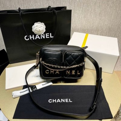 Wholesale Luxury Chanel Calfskin Leather Camera Case As2924 Black