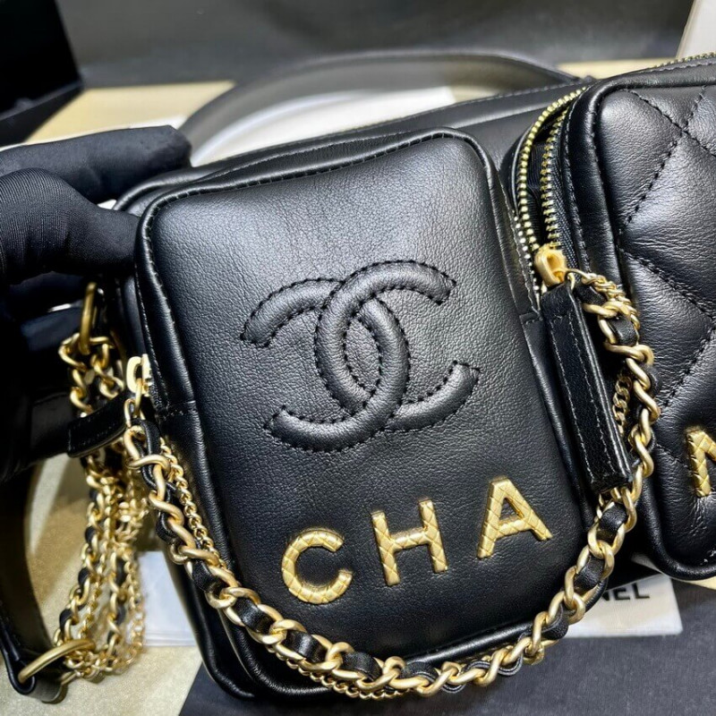 Wholesale Luxury Chanel Calfskin Leather Camera Case As2924 Black - Image 6