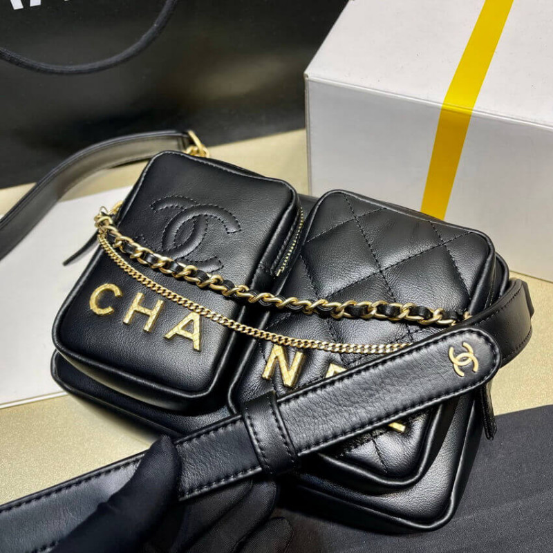 Wholesale Luxury Chanel Calfskin Leather Camera Case As2924 Black - Image 7