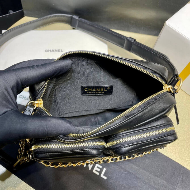Wholesale Luxury Chanel Calfskin Leather Camera Case As2924 Black - Image 9