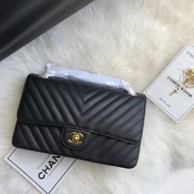 Wholesale Luxury Chanel Chevron Caviar Calfskin Classic Flap Bag A01112 Black