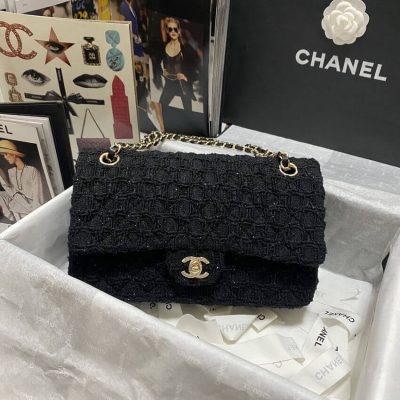 Wholesale Luxury Chanel Classic Flap Bag In Black Tweed 1112