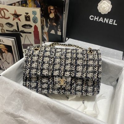 Wholesale Luxury Chanel Classic Flap Bag In Black/Beige Glittered Tweed 1112