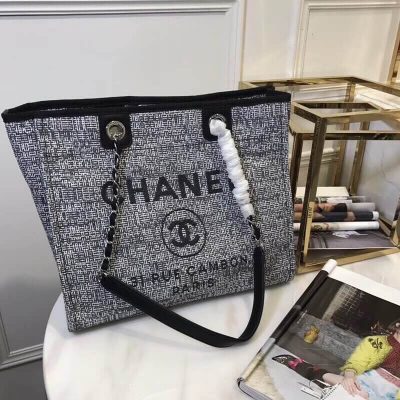 Wholesale Luxury Chanel Deauville Chain Shoulder Tote 33Cm Canvas Bag A66939