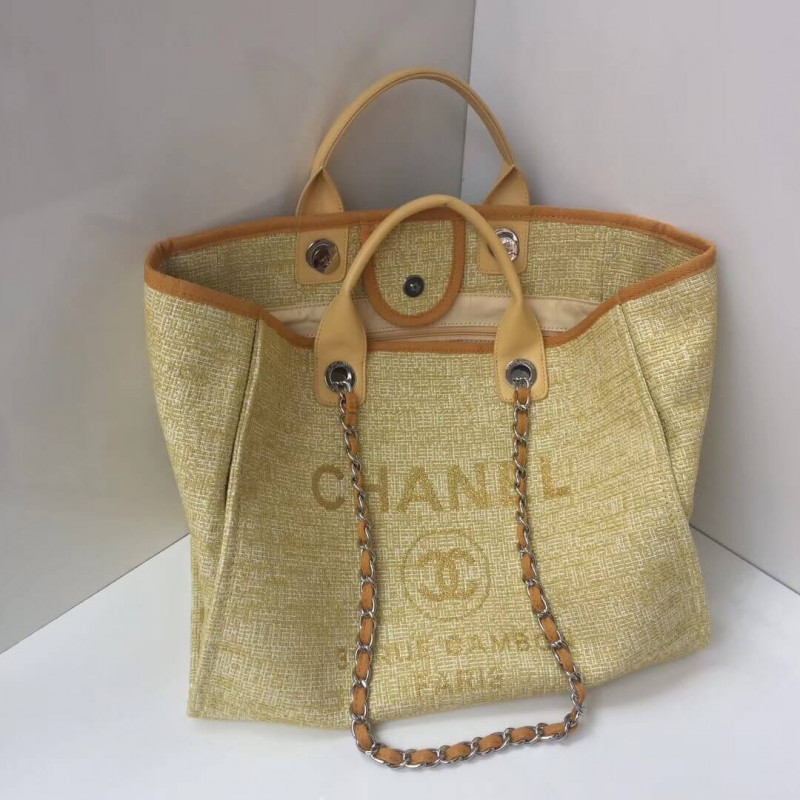 Wholesale Luxury Chanel Deauville Tote 38Cm Canvas Bag A66941 Apricot/Gold - Image 3