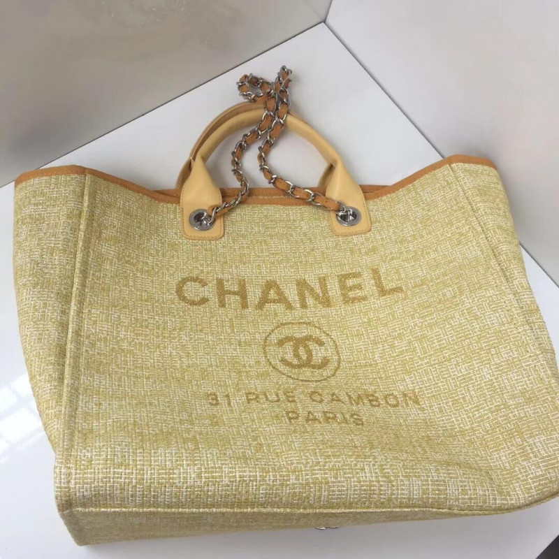 Wholesale Luxury Chanel Deauville Tote 38Cm Canvas Bag A66941 Apricot/Gold - Image 5