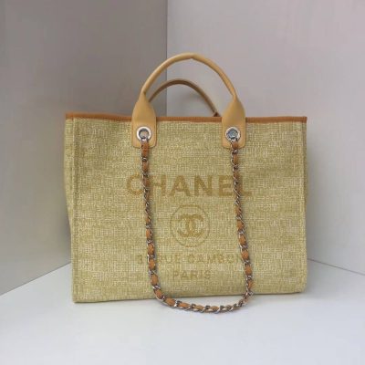 Wholesale Luxury Chanel Deauville Tote 38Cm Canvas Bag A66941 Apricot/Gold