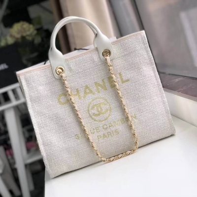 Wholesale Luxury Chanel Deauville Tote 38Cm Canvas Bag A66941 Beige/White