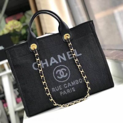 Wholesale Luxury Chanel Deauville Tote 38Cm Canvas Bag A66941 Black / Grey