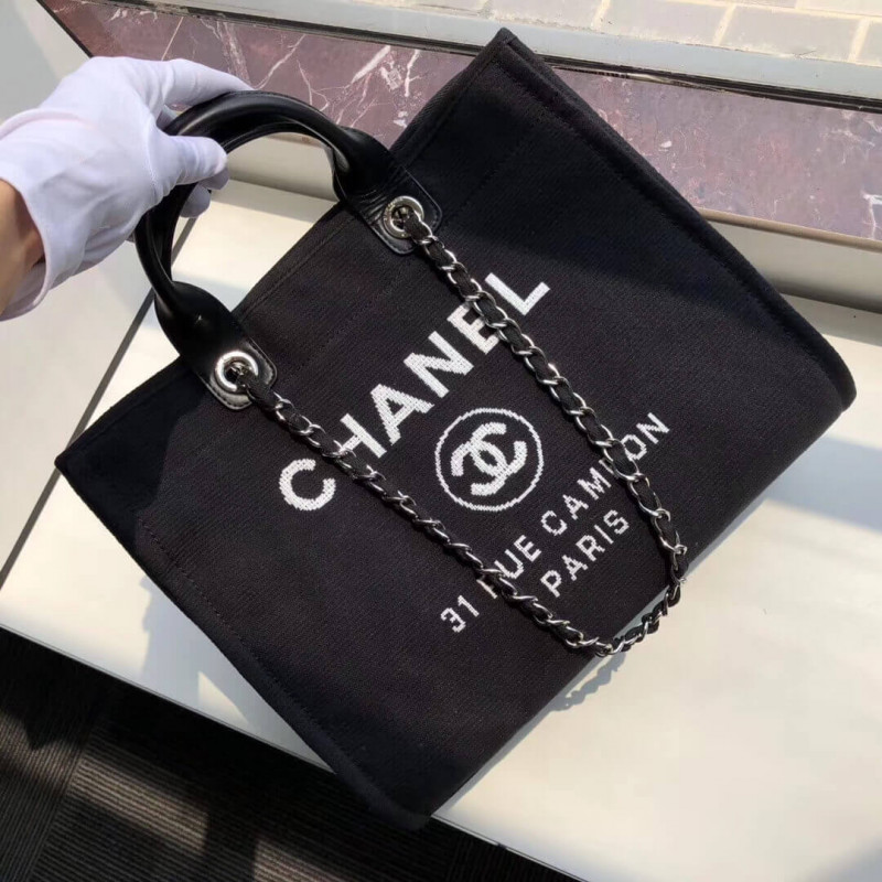 Wholesale Luxury Chanel Deauville Tote 38Cm Canvas Bag A66941 Black/White - Image 4