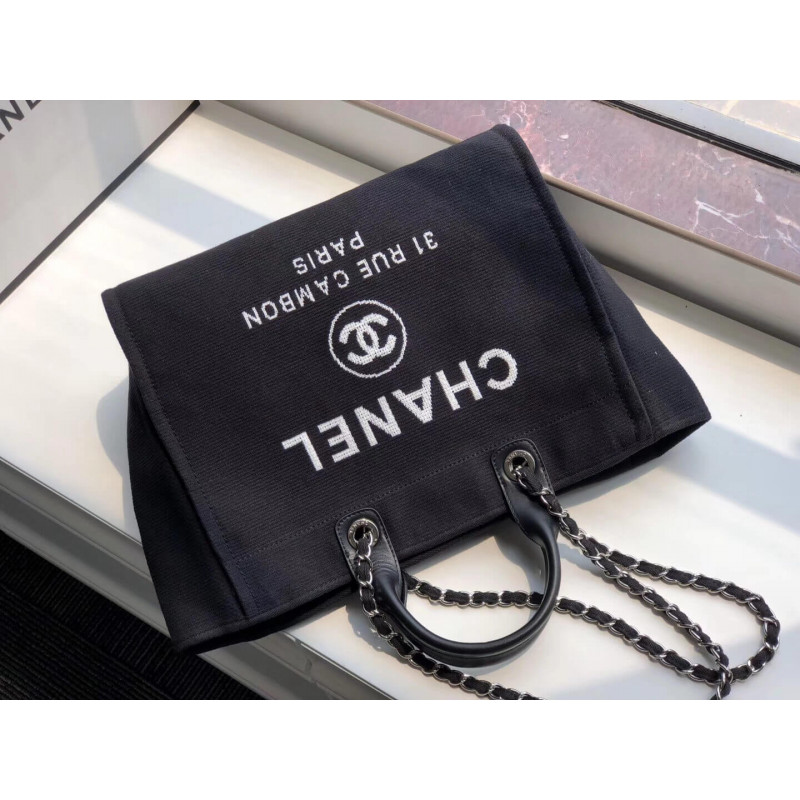 Wholesale Luxury Chanel Deauville Tote 38Cm Canvas Bag A66941 Black/White - Image 5