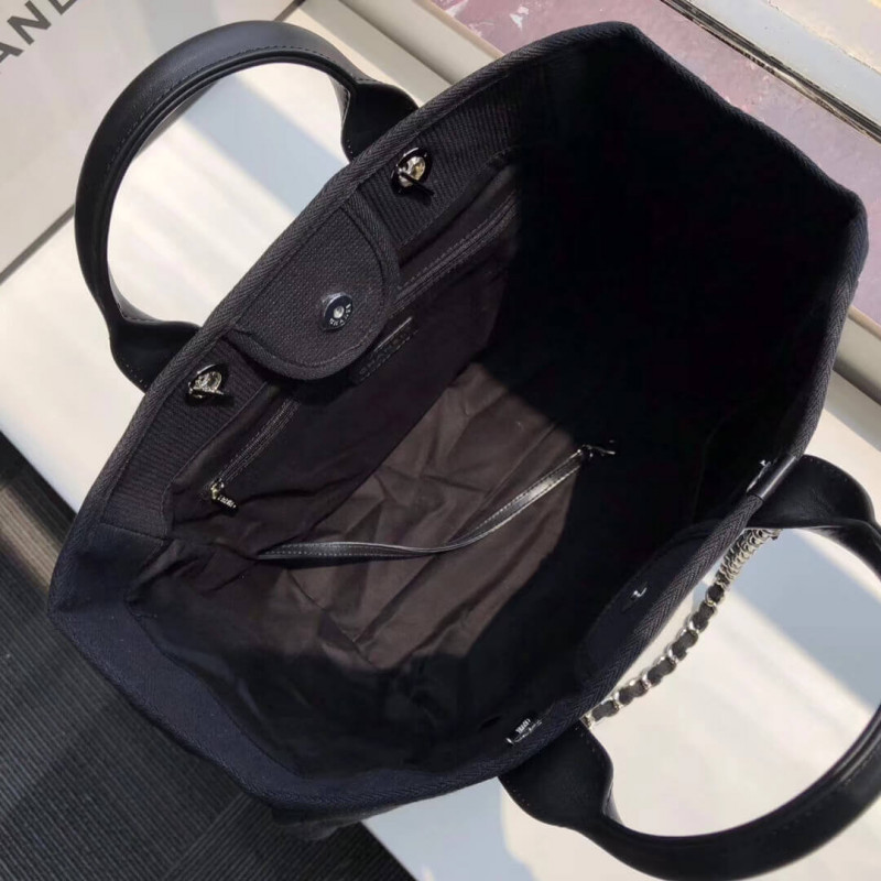 Wholesale Luxury Chanel Deauville Tote 38Cm Canvas Bag A66941 Black/White - Image 9