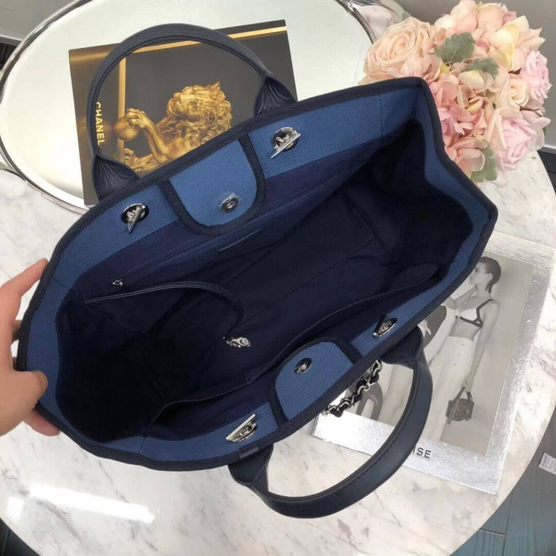 Wholesale Luxury Chanel Deauville Tote 38Cm Canvas Bag A66941 Blue - Image 9