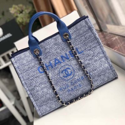 Wholesale Luxury Chanel Deauville Tote 38Cm Canvas Bag A66941 Blue Jacquard